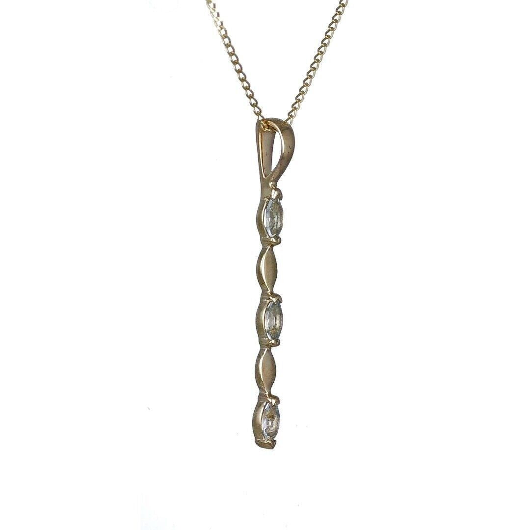 9ct Yellow Gold Aquamarine Necklace Natural Blue Marquise Gemstones