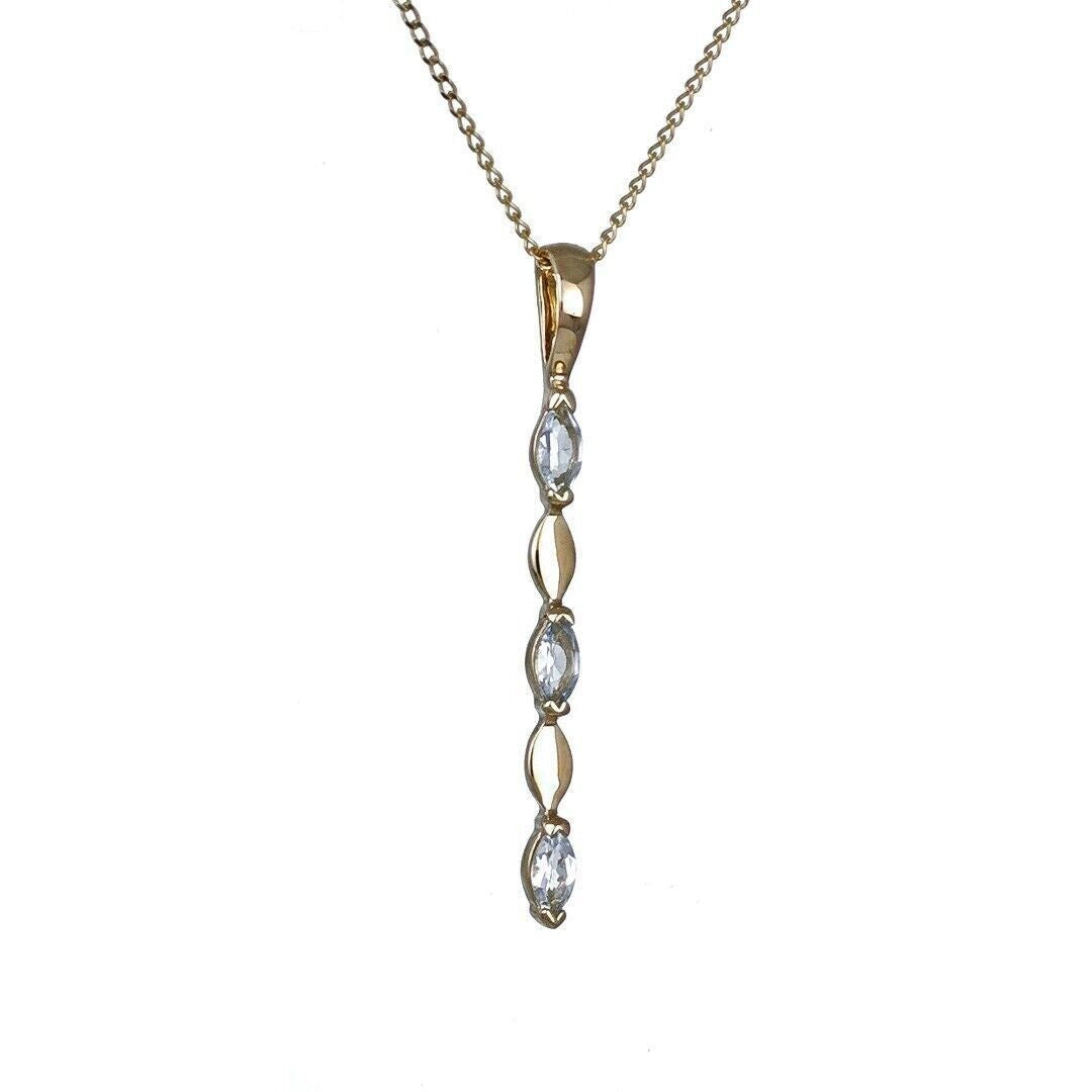 9ct Yellow Gold Aquamarine Necklace Natural Blue Marquise Gemstones