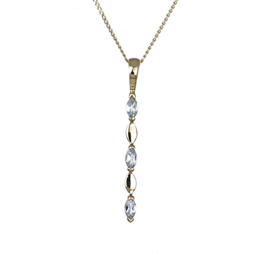 9ct Yellow Gold Aquamarine Necklace Natural Blue Marquise Gemstones