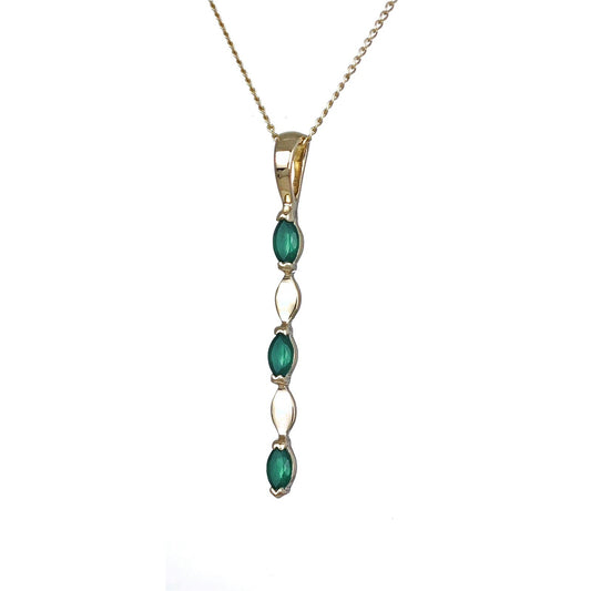 9ct Yellow Gold Green Onyx Necklace Natural Marquise Gemstones
