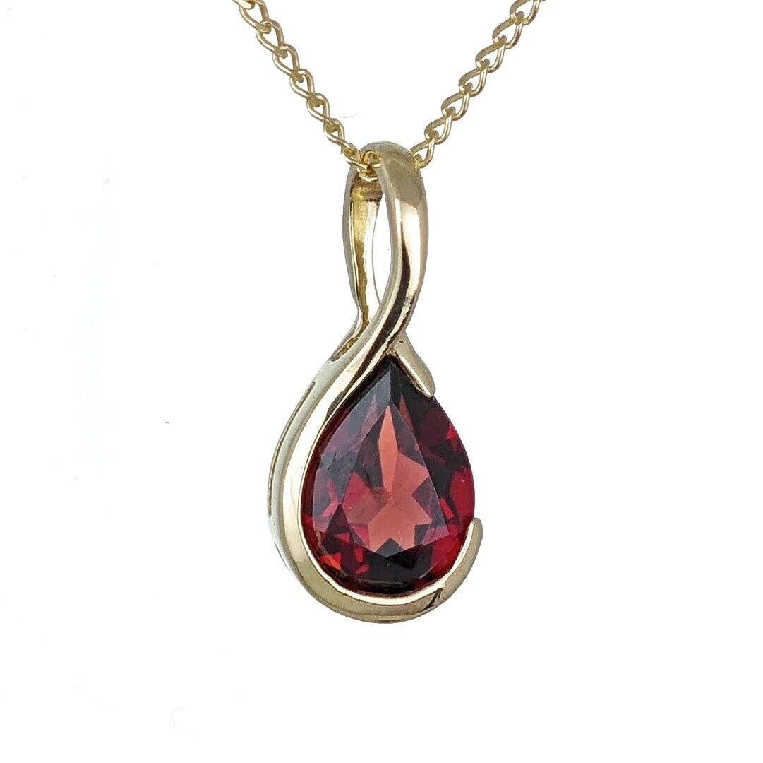 9ct Gold Garnet Necklace Infinity Loop Red Natural Gemstone