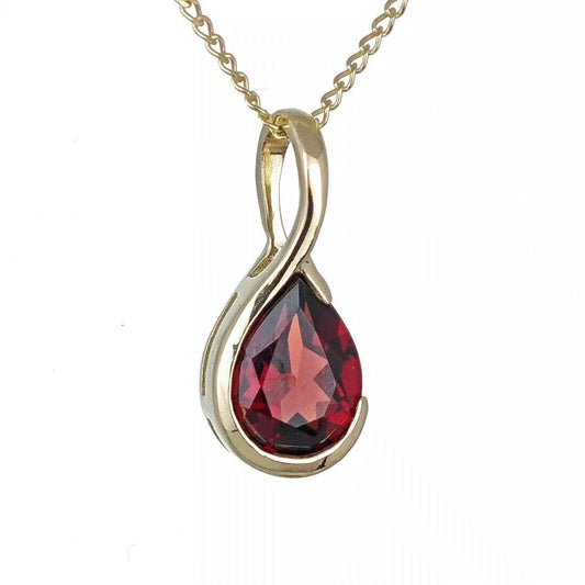 9ct Gold Garnet Necklace Infinity Loop Red Natural Gemstone