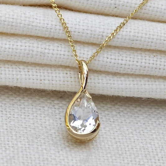9ct Yellow Gold Topaz Necklace Infinity Loop Natural Gemstone Handmade
