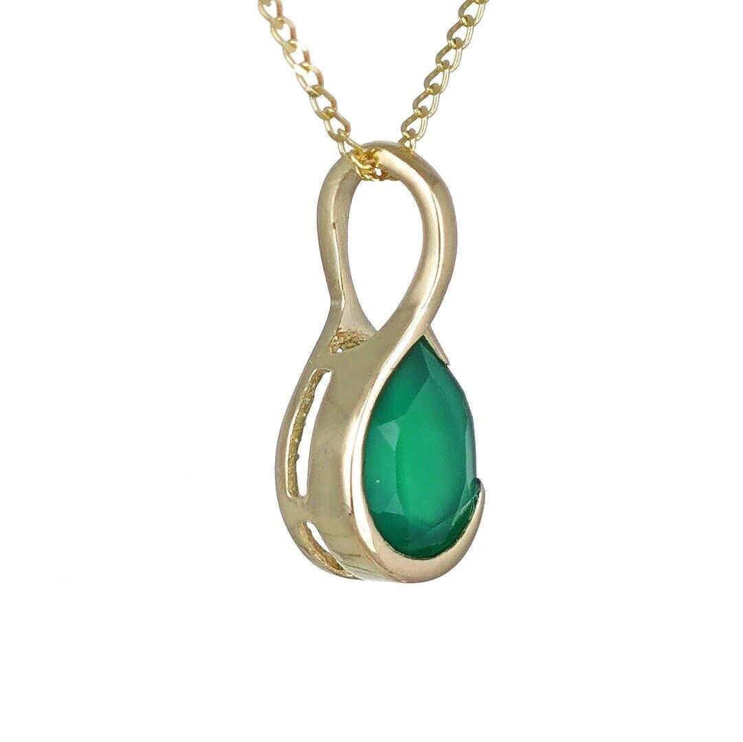 Green Onyx Infinity Loop Necklace in 9ct Gold