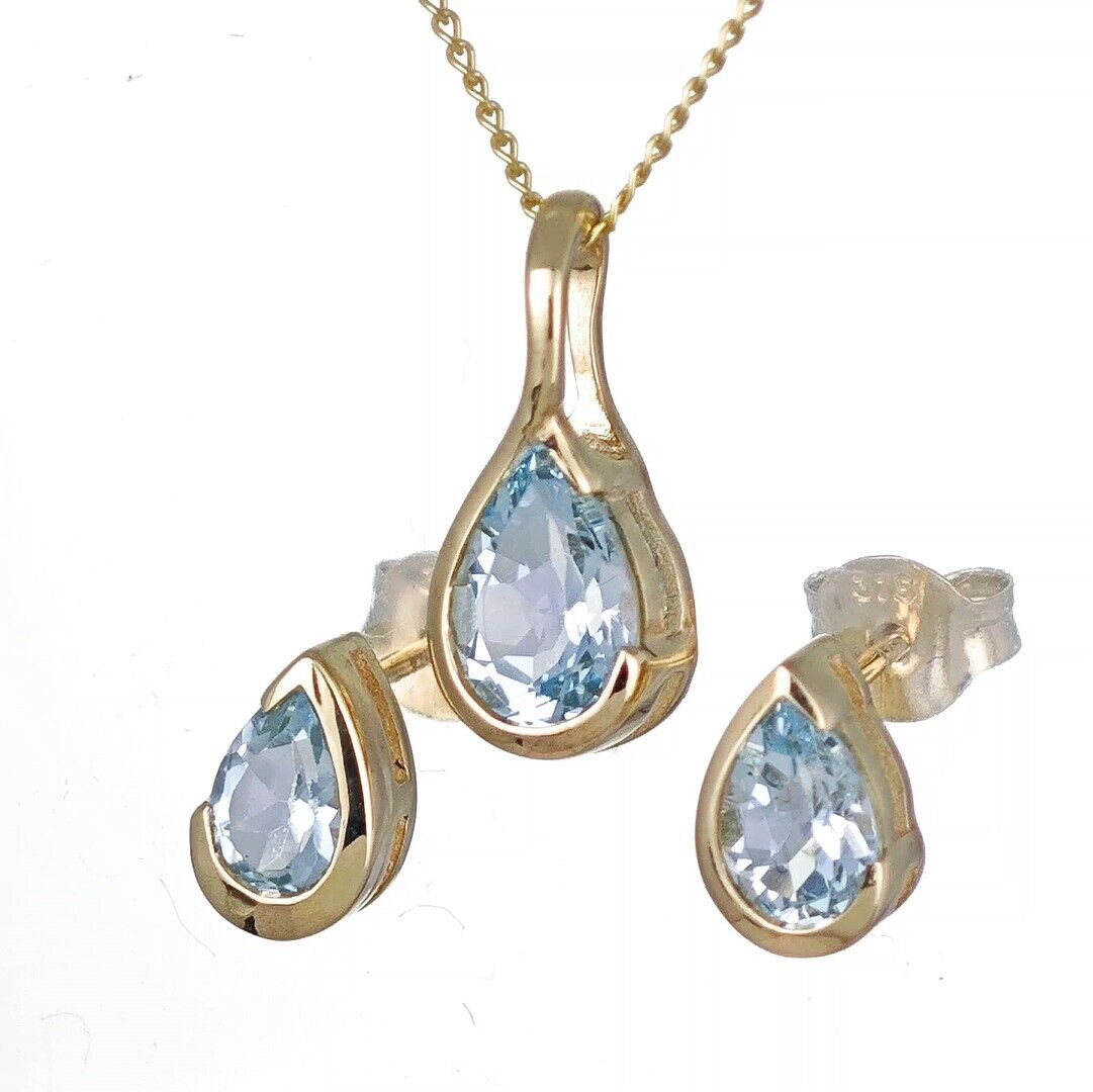 Blue Topaz Infinity Loop Jewellery Set in 9ct Gold