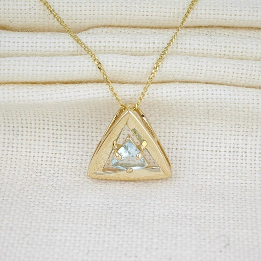9ct Gold Topaz Pendant Natural Treated Blue Trillion Gemstone