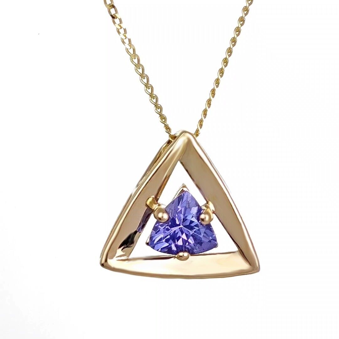 9ct Yellow Gold Tanzanite Pendant Natural Blue Trillion Gemstone