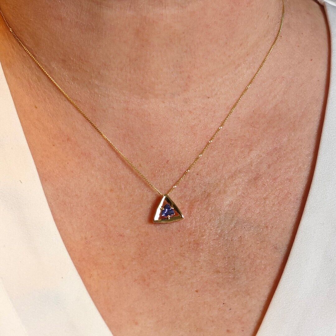 9ct Yellow Gold Tanzanite Pendant Natural Blue Trillion Gemstone