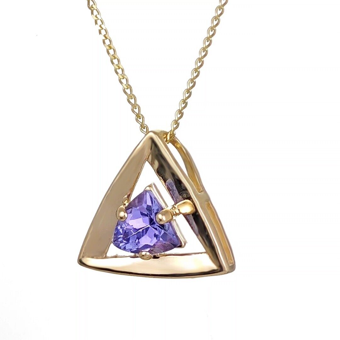 9ct Yellow Gold Tanzanite Pendant Natural Blue Trillion Gemstone