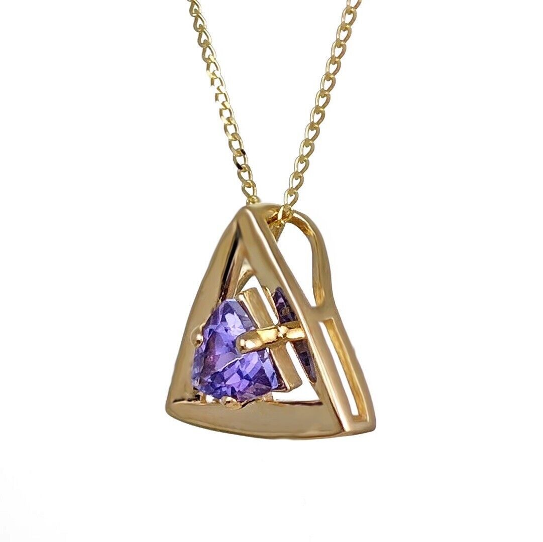 9ct Yellow Gold Tanzanite Pendant Natural Blue Trillion Gemstone