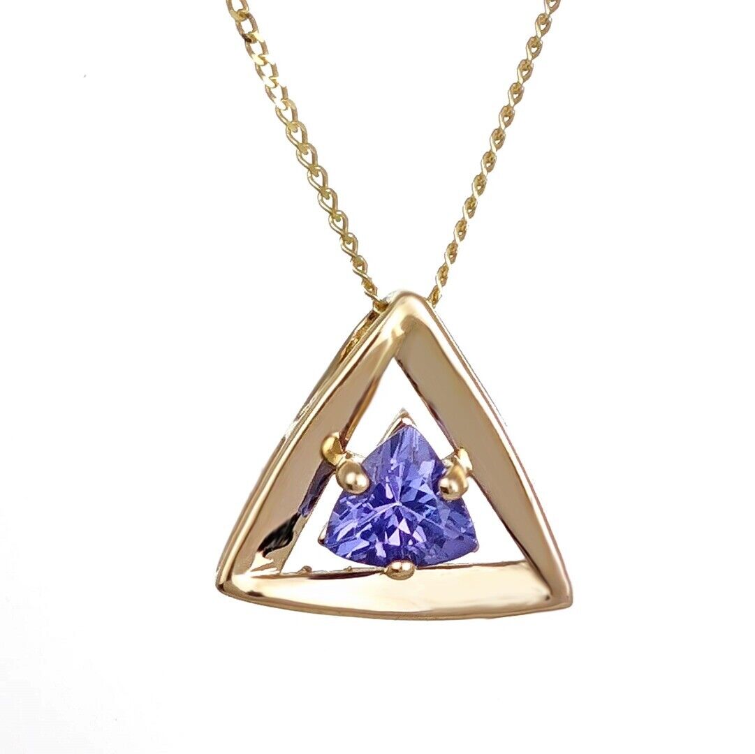 9ct Yellow Gold Tanzanite Pendant Natural Blue Trillion Gemstone