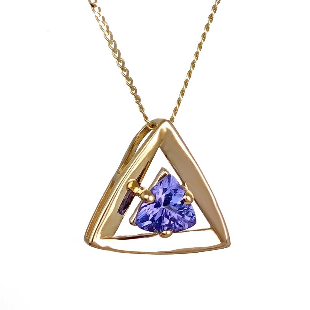 9ct Yellow Gold Tanzanite Pendant Natural Blue Trillion Gemstone