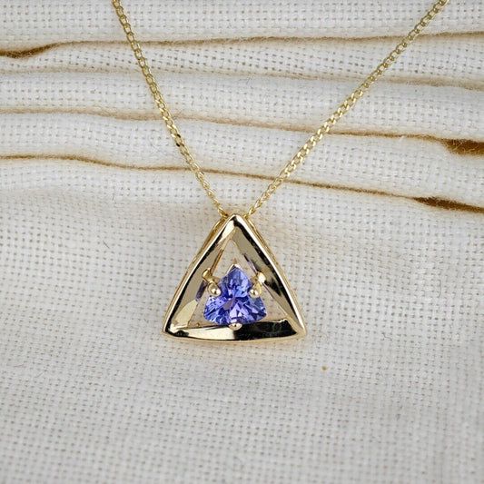 9ct Yellow Gold Tanzanite Pendant Natural Blue Trillion Gemstone
