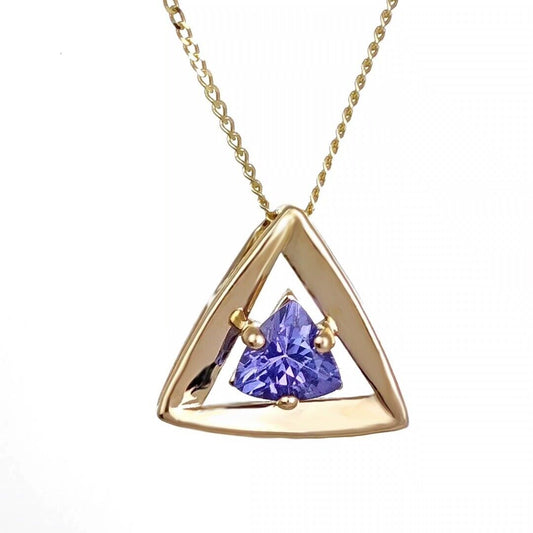 9ct Yellow Gold Tanzanite Pendant Natural Blue Trillion Gemstone