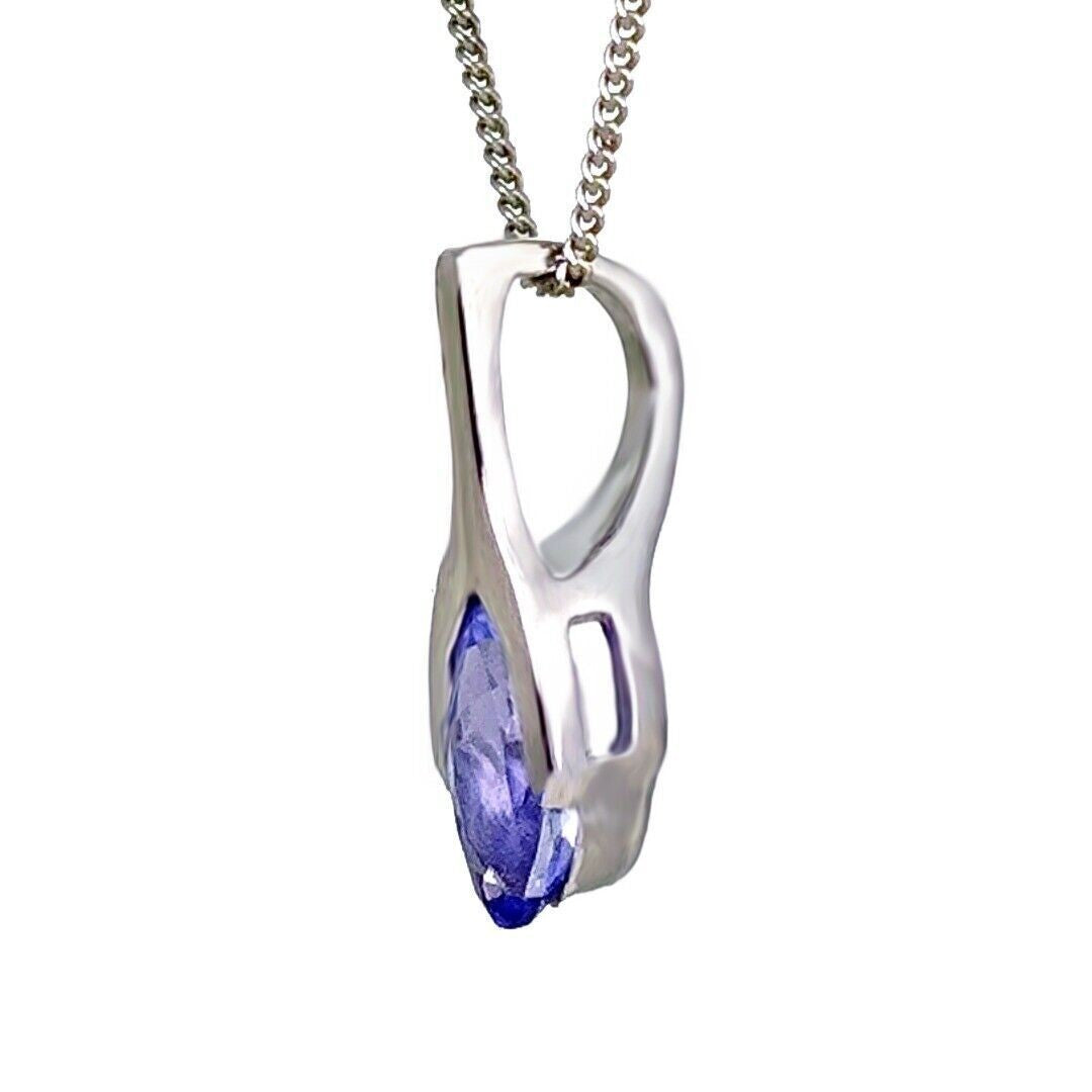 9ct White Gold Tanzanite Pendant SMALL Minimalist Marquise Blue Natural Gemstone