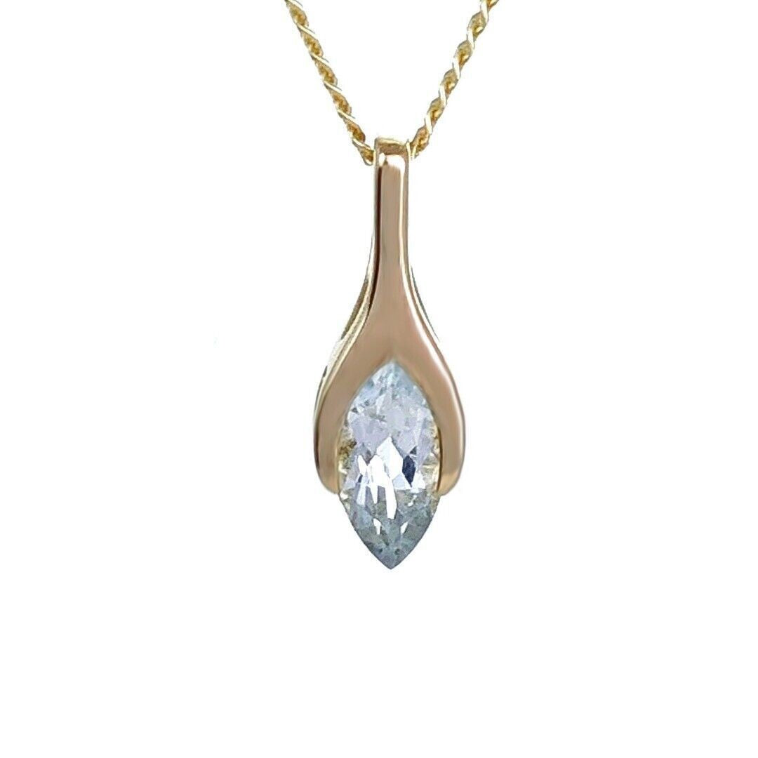 9ct gold aquamarine pendant minimalist marquise designed in the UK