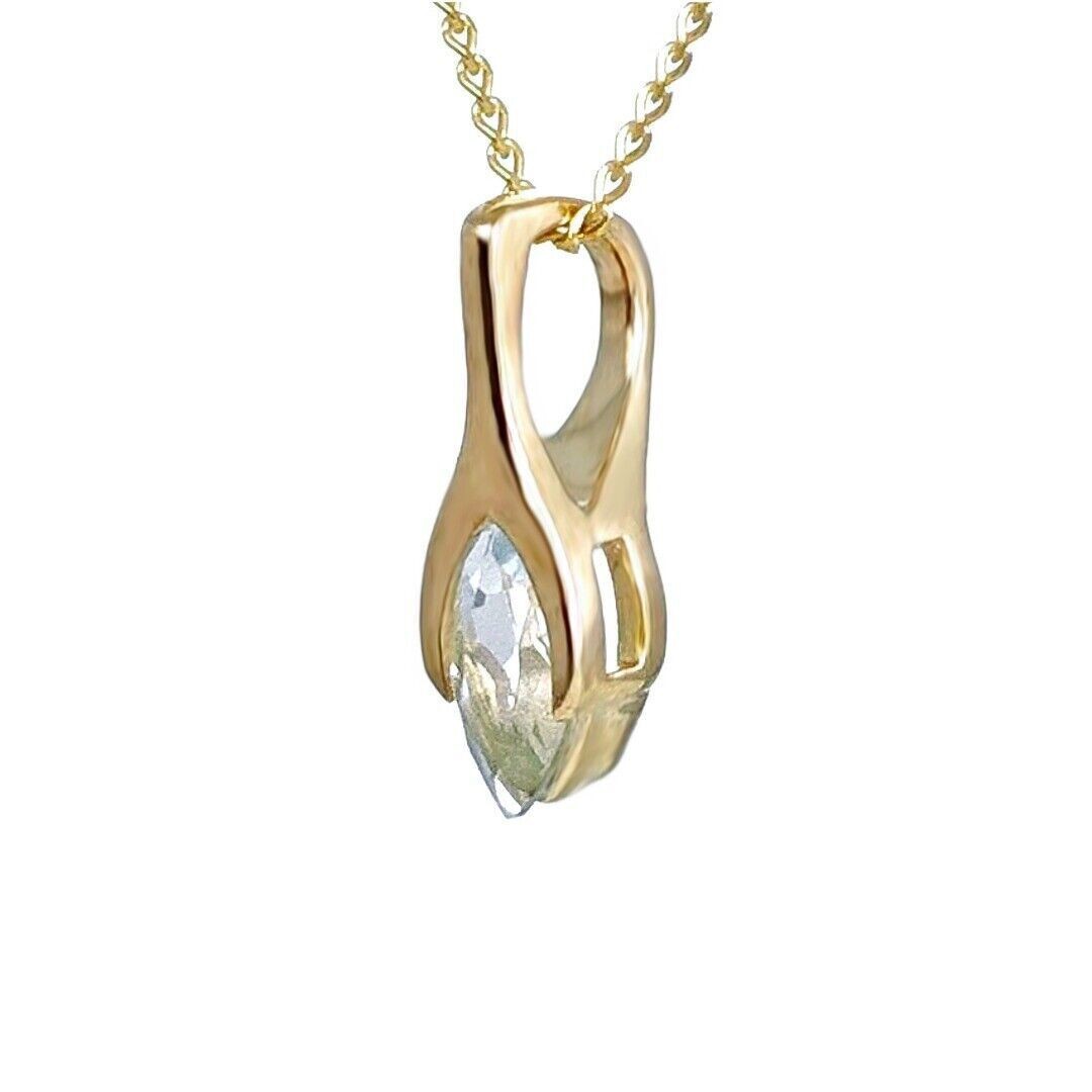 9ct Gold Aquamarine Pendant Minimalist Marquise