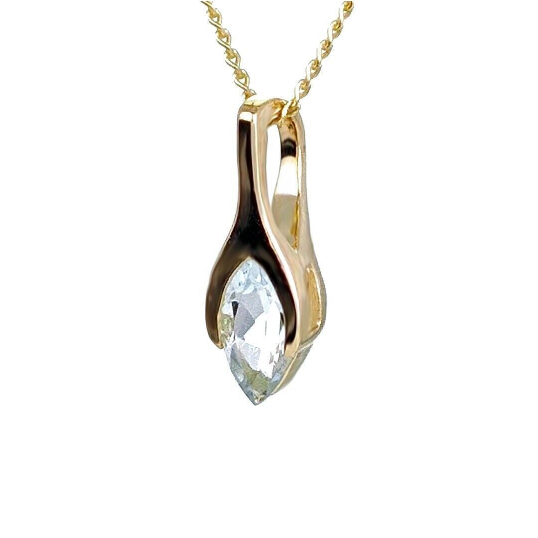 9ct Gold Aquamarine Pendant Minimalist Marquise