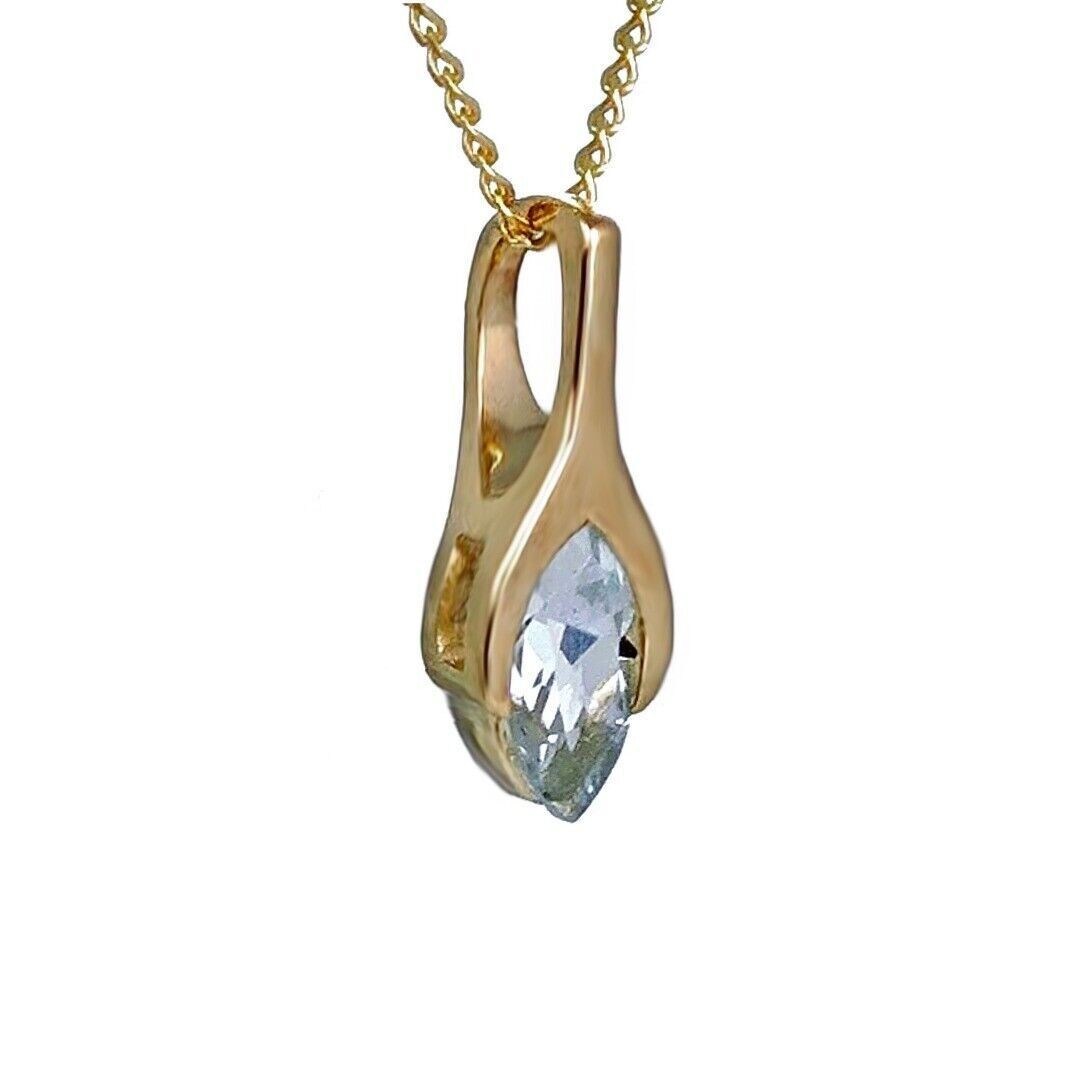 9ct Gold Aquamarine Pendant Minimalist Marquise