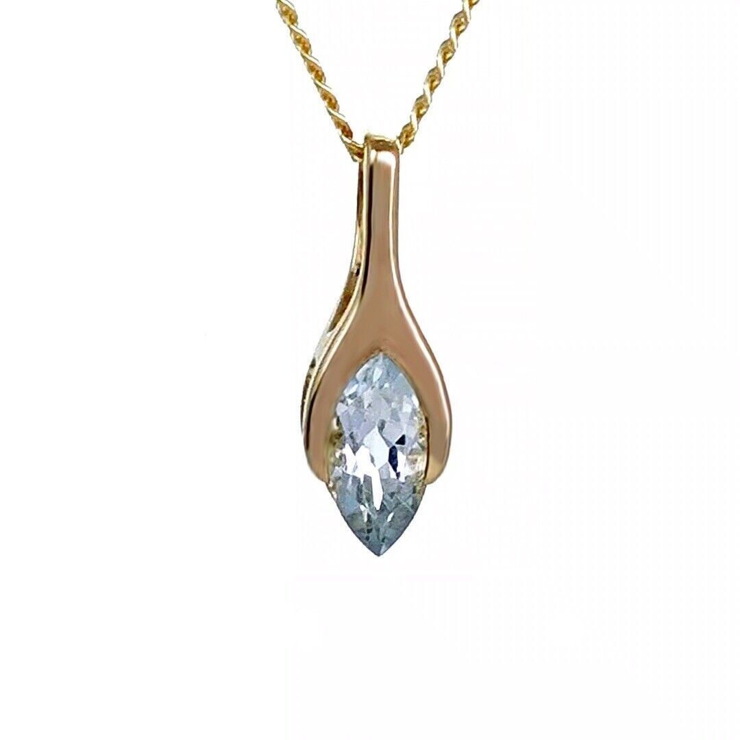 9ct Gold Aquamarine Pendant Minimalist Marquise
