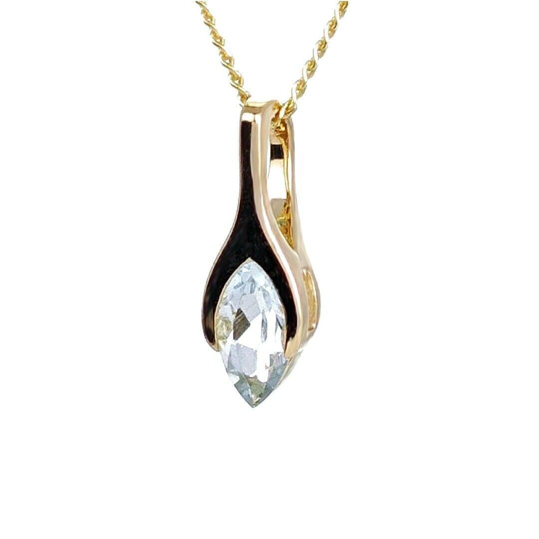 9ct Gold Aquamarine Pendant Minimalist Marquise