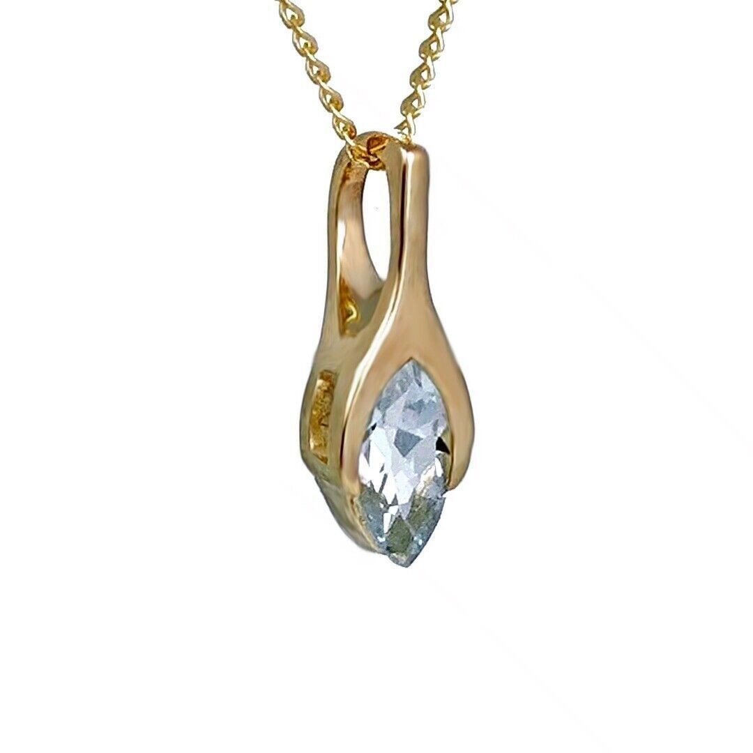 9ct Gold Aquamarine Pendant Minimalist Marquise