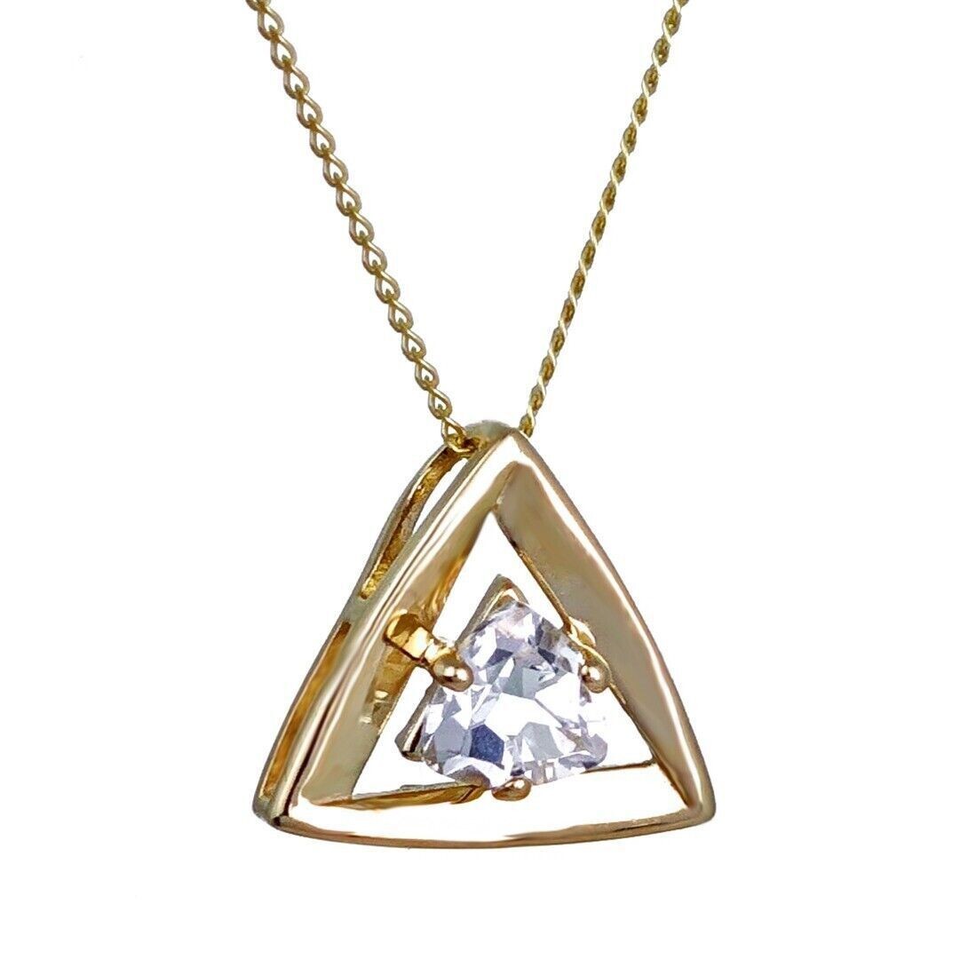 9ct Yellow Gold Topaz Necklace Natural White Trillion Gemstone Pendant