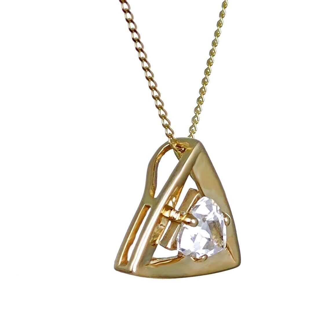 9ct Yellow Gold Topaz Necklace Natural White Trillion Gemstone Pendant