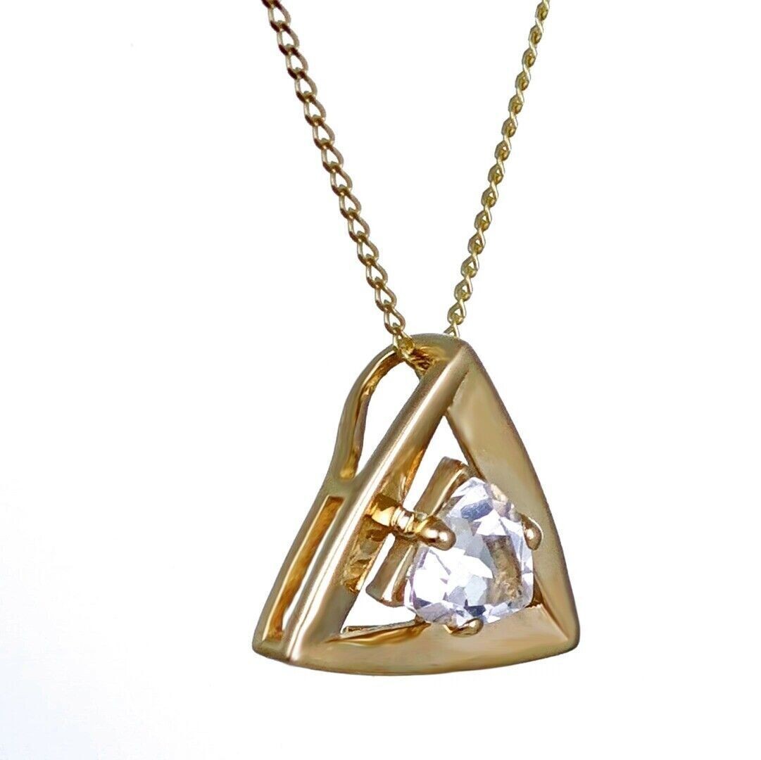 9ct Yellow Gold Topaz Necklace Natural White Trillion Gemstone Pendant