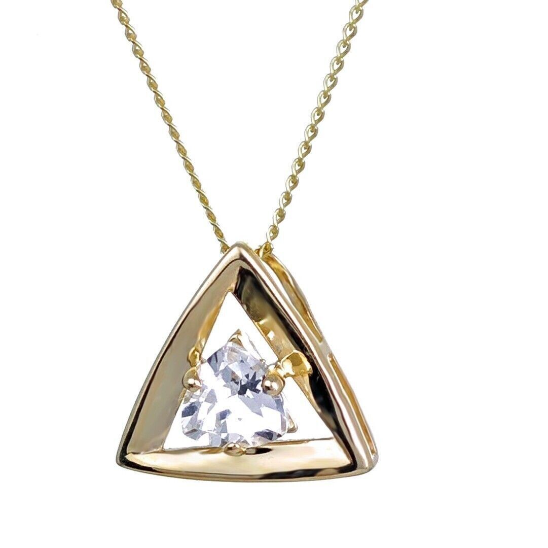 9ct Yellow Gold Topaz Necklace Natural White Trillion Gemstone Pendant
