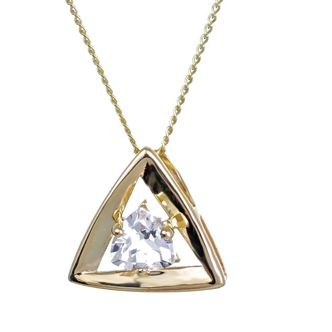 9ct Yellow Gold Topaz Necklace Natural White Trillion Gemstone Pendant