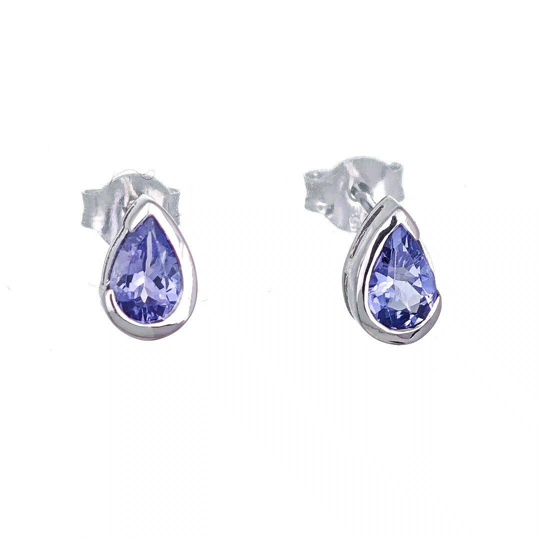 Tanzanite Earrings 9ct White Gold Studs Infinity Loop