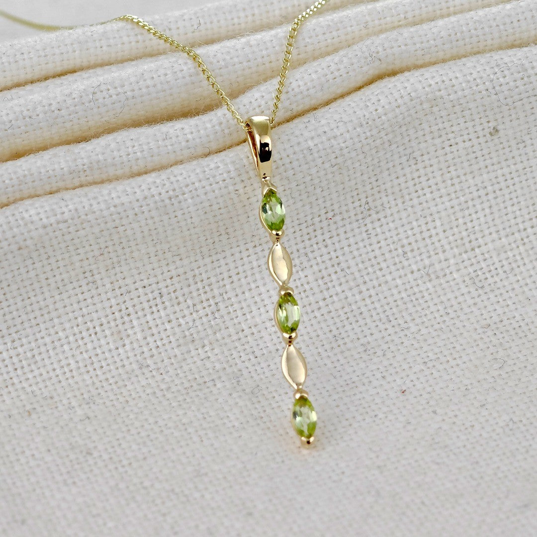 9ct Gold Peridot Pendant Green Infinity Marquise UK Design