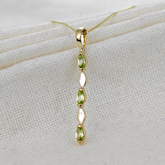 9ct Gold Peridot Pendant Green Infinity Marquise UK Design
