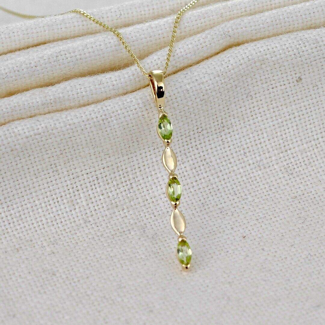 9ct Gold Peridot Pendant Green Infinity Marquise UK Design