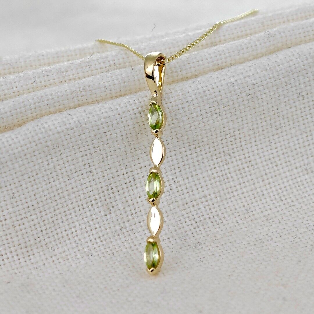 9ct Gold Peridot Pendant Green Infinity Marquise UK Design
