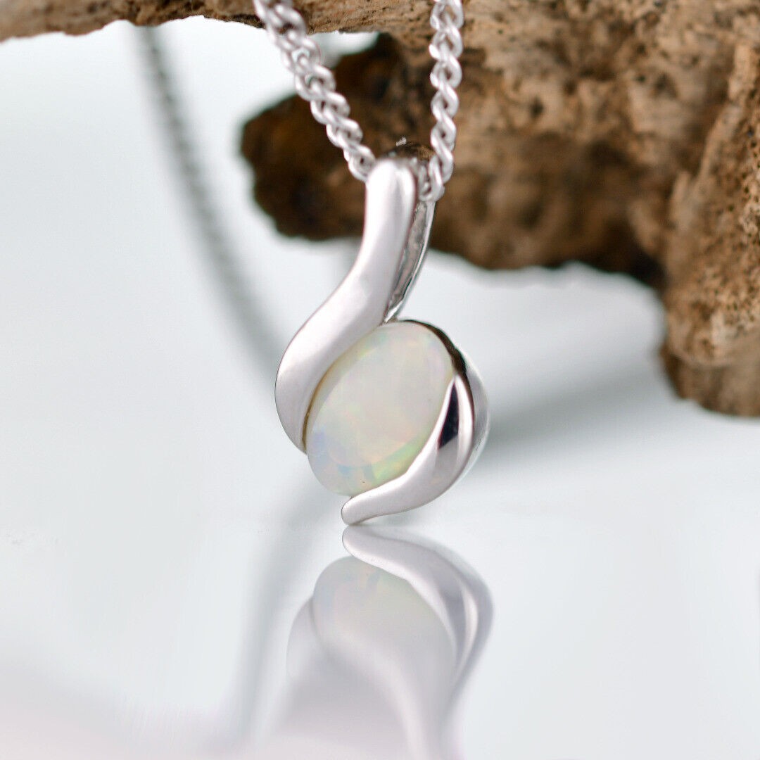 Opal Oval Necklace in Sterling Silver