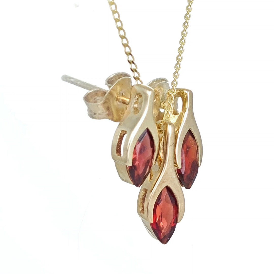Garnet Minimalist Marquise Jewellery Set in 9ct Gold
