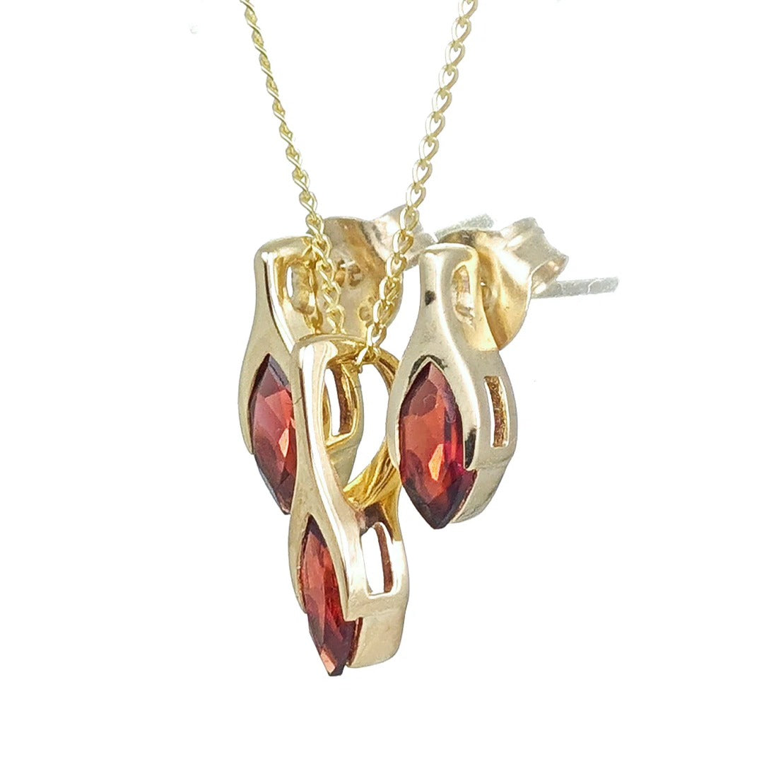 Garnet Minimalist Marquise Jewellery Set in 9ct Gold