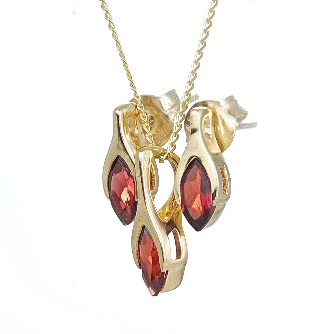 Garnet Minimalist Marquise Jewellery Set in 9ct Gold