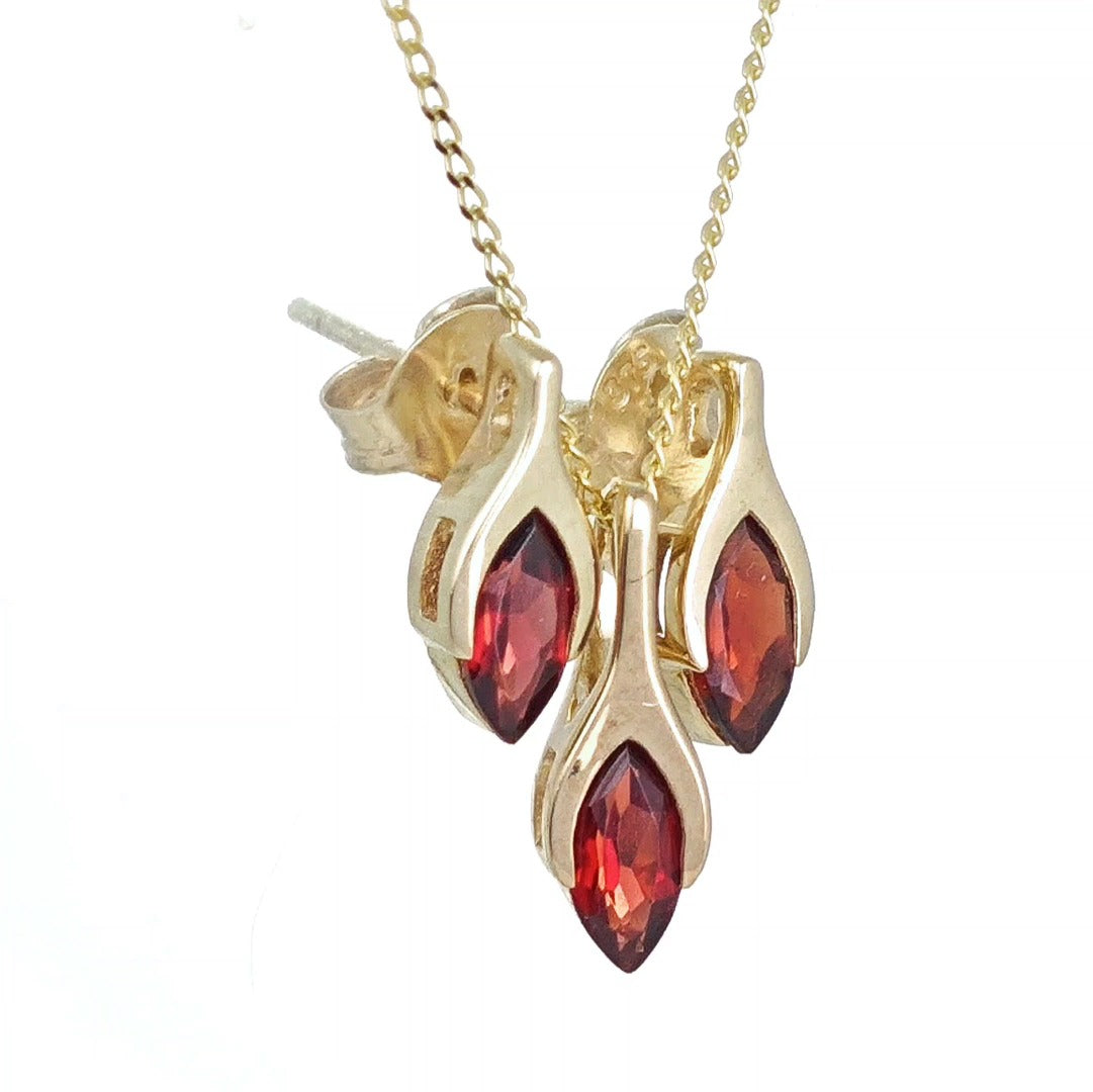 Garnet Minimalist Marquise Jewellery Set in 9ct Gold