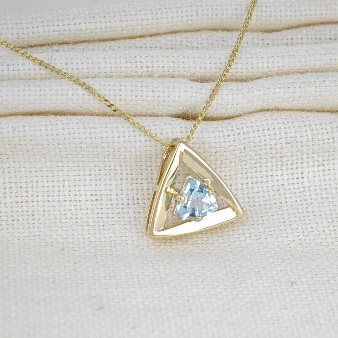 9ct Gold Aquamarine Necklace Natural Blue Trillion Gemstone