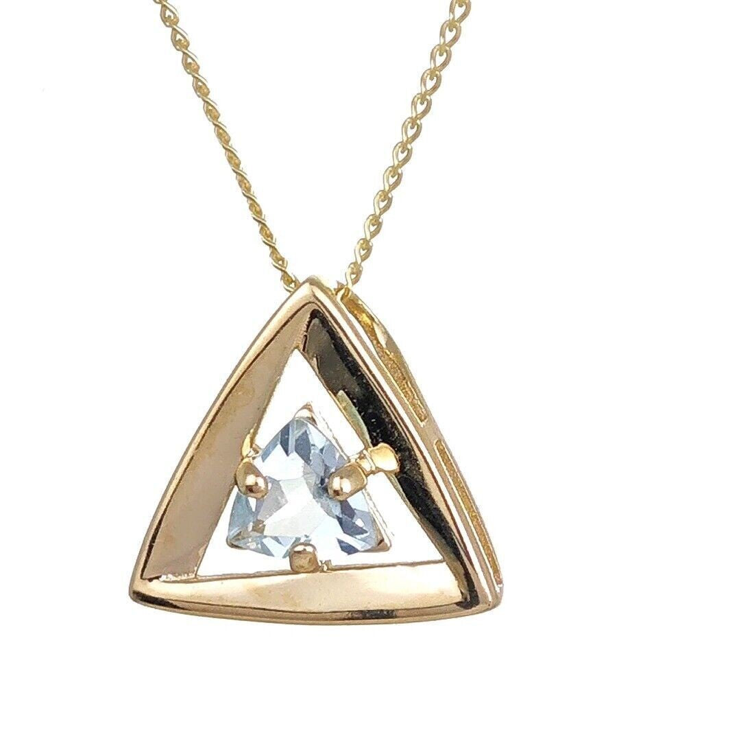 9ct Gold Aquamarine Necklace Natural Blue Trillion Gemstone