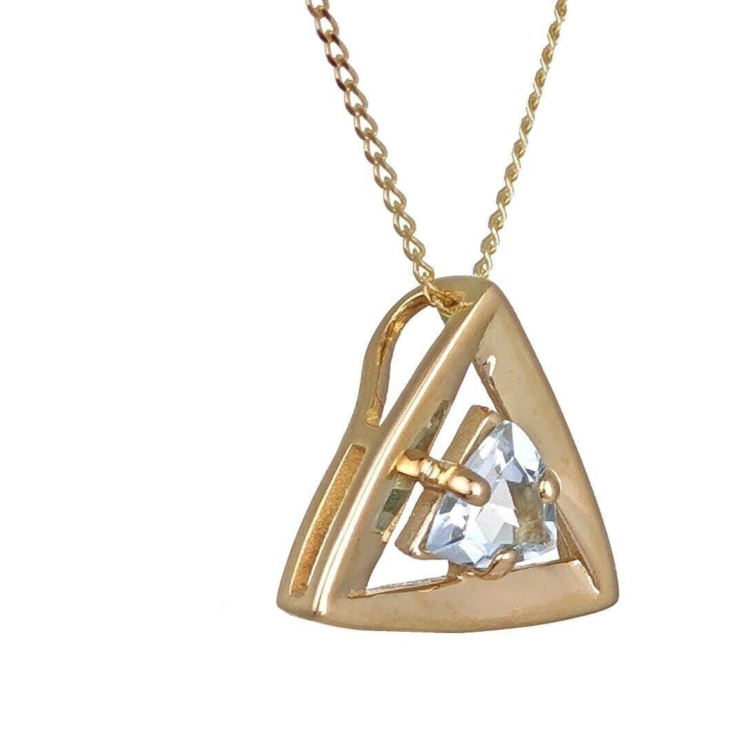 9ct Gold Aquamarine Necklace Natural Blue Trillion Gemstone
