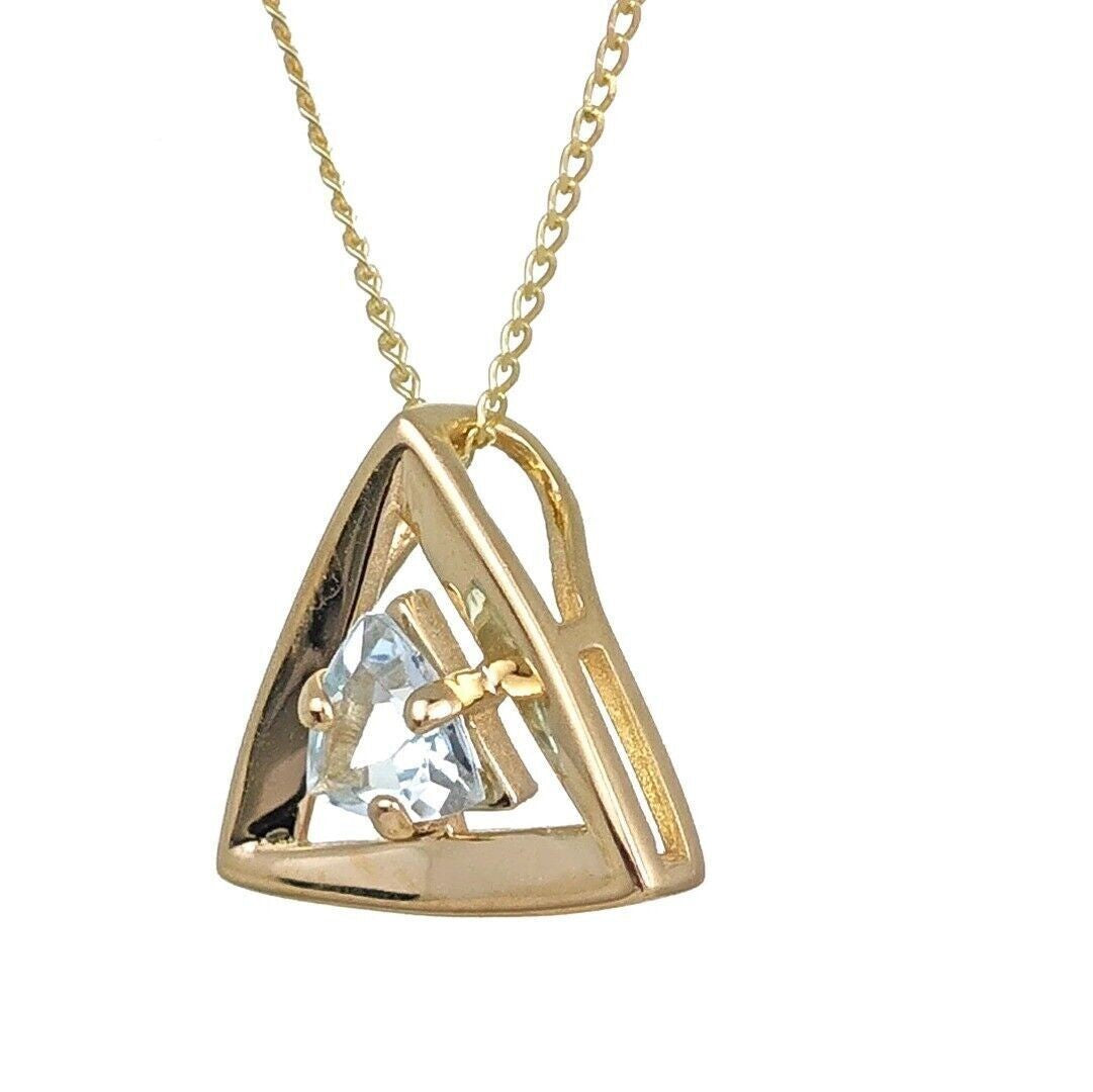 9ct Gold Aquamarine Necklace Natural Blue Trillion Gemstone
