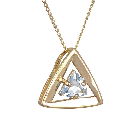 9ct Gold Aquamarine Necklace Natural Blue Trillion Gemstone