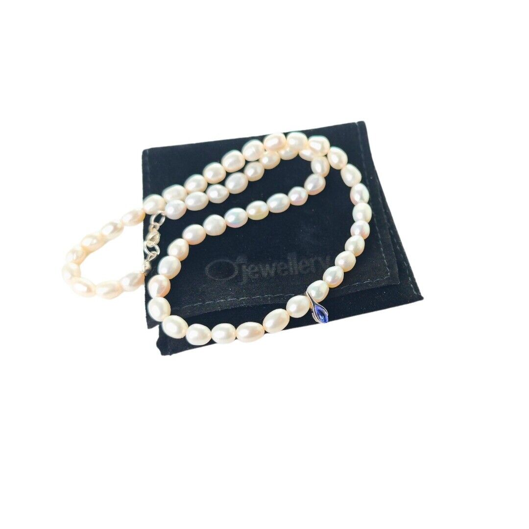 Pearl Tanzanite Necklace Sterling Silver Blue and Fresh Water White Handmade