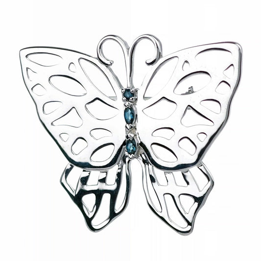 Sterling Silver Butterfly Brooch London Blue Topaz Treated Natural Gemstone