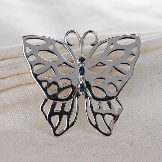 Sterling Silver Butterfly Brooch London Blue Topaz Treated Natural Gemstone