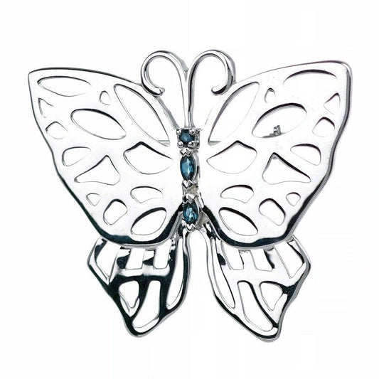 Sterling Silver Butterfly Brooch London Blue Topaz Treated Natural Gemstone